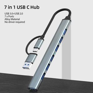 알루미늄 합금 USB 2.0 허브 3.0, 노트북 PC, 맥북 프로, 서피스 프로 및 모어용, C타입 스플리터 익스텐더, 7 포트