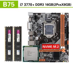 Kllisre 마더보드 세트, 코어 I7 3770 2X8GB = 16GB 1600MHz DDR3 데스크탑 메모리, NVME M.2 USB3.0 SATA3, B75