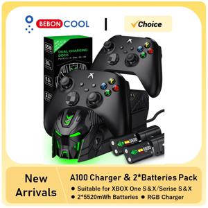 BEBONCOOL RGB XBOX 컨트롤러 충전기, XBOX 시리즈 S/X, XBOX ONE S/X용 충전식 배터리, 커버 4 개, A100, 2*5520 mWh, 신제품