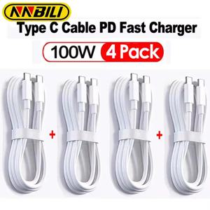 NNBILI USB-C PD 고속 충전 고속 충전기 와이어 코드, 삼성 샤오미 타입 C USBC 케이블용, 100W USB 타입 C to USB C 케이블, 3-4 개