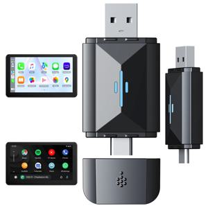 TOGUARD 2 in 1 무선 카플레이 어댑터 및 안드로이드 자동 무선 어댑터, 5Ghz 와이파이 C타입, USB 플러그 앤 플레이 무선 어댑터