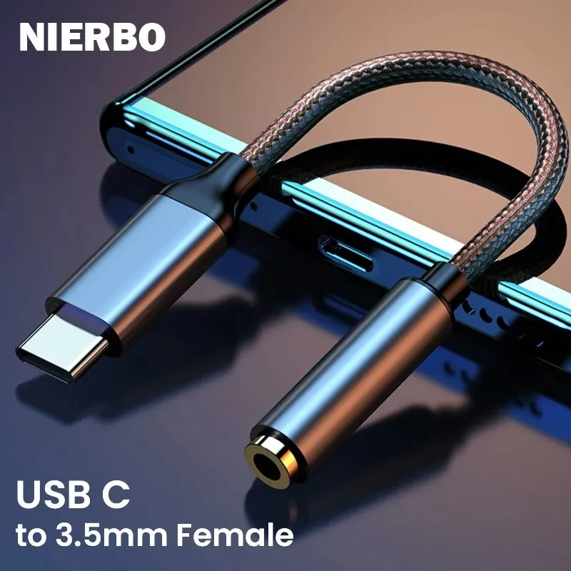 NIERBO USB C-3.5mm 암 헤드폰 잭 어댑터, C타입-Aux 오디오 동글 어댑터, 삼성 갤럭시 아이패드 프로 픽셀용