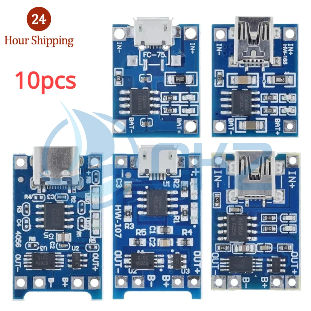 마이크로 USB 5V 1A 18650 TP4056 리튬 배터리 충전기 모듈 충전 보드, 보호 이중 기능 1A 리튬 이온, 10 개