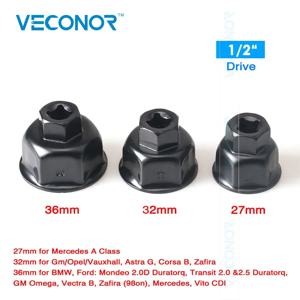 Veconor 오일 필터 렌치 캡 하우징 제거 도구, 6 플루트, 27mm, 32mm, 36mm, 1/2 인치 드라이브