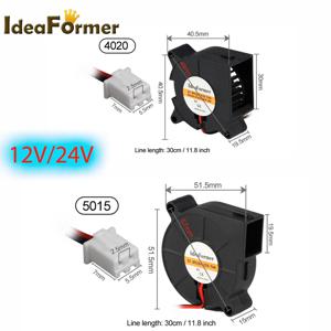 4020/5015 송풍기 터보 냉각 팬 브러시리스 DC 12V 및 24V 3D 프린터, 2 핀 듀폰 와이어 쿨러, J 헤드용 30cm 와이어, 1 개