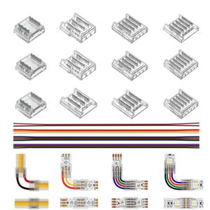 12pcs 투명 솔더리스 커버 커넥터 15cm 와이어, FCOB 딤 CCT RGB WS2812B WS2811 WS2815 5050 RGBW RGBCCT SMD LED 스트립