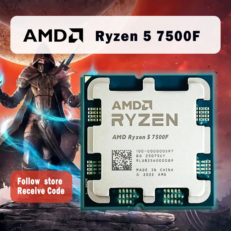 AMD 라이젠 5 7500F R5 7500F, 3.7GHz, 6 코어 12 스레드 CPU 프로세서, 5NM L3 = 32M 100 000000597 소켓 AM5, 쿨러 없음, 신제품