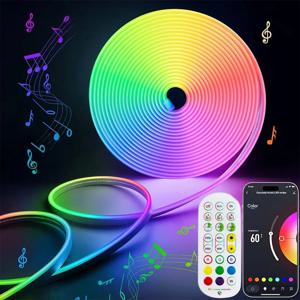 USB RGB 네온 LED 스트립, DC5V, IP65 방수 네온 스트립, 네온 장식 조명용 투야 와이파이 앱 리모컨, 1m, 2m, 3m, 4m, 5m