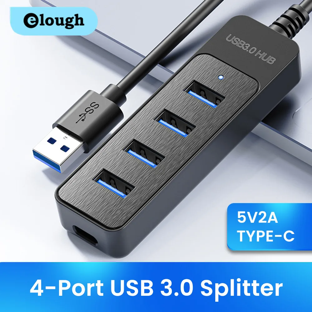 Elough USB 허브 3.0 고속 멀티 USB 3.0 분배기, C 타입 USB 2.0 확장기, PC 컴퓨터용 전원 어댑터, 4 포트