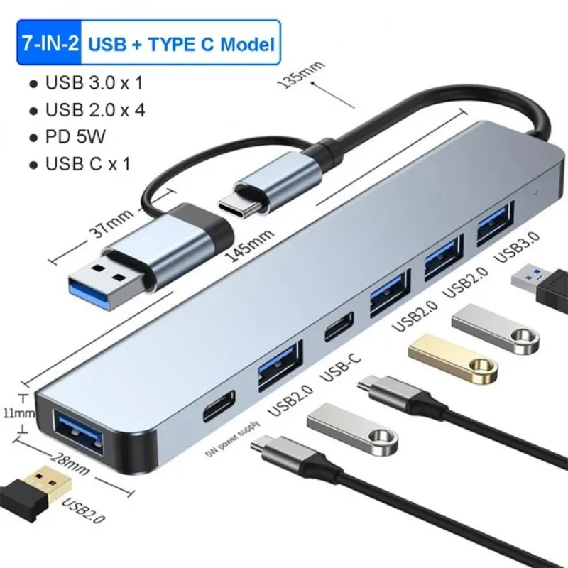 고속 변속기 OTG 어댑터 분배기, TF 카드, PD 노트북 썬더볼트 독, 5Gbps USB 1IN7 도킹 스테이션, C타입 3.0 허브