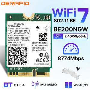 트라이 밴드 NGFF 와이파이 어댑터, 블루투스 5.4, BE200 M.2 무선 동글, PC 및 노트북용, WiFi7 BE200NGW, Win10/11 더 나은 AX210/AX200