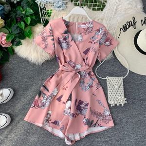 여성 꽃 여름 Playsuit 섹시한 V 넥 패션 짧은 점프 슈트 비치 Boho Playsuits 및 Jumpsuits Rompers KJ5251