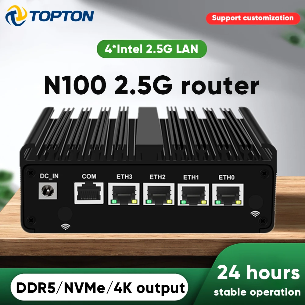 Topton pfSense 방화벽 소프트 라우터, NVMe 베어본 팬리스 미니 PC, HDMI2.0 DP AES-NI OPNsense, N6000, N5105, N100, 4x i226-V, 2.5G LAN