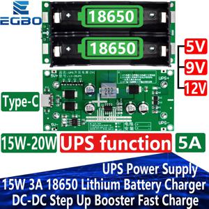 C타입 리튬 배터리 충전기 모듈 DC-DC 스텝 업 부스터, 고속 충전 UPS 전원 공급 장치/컨버터, 15W 3A 18650, 5V 9V 12V