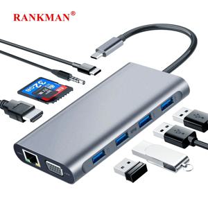 맥북 프로 에어 M1 아이패드용 USB C 허브, USB C 어댑터, 11 인 1 동글, 4K HDMI, VGA, C타입 PD, RJ45, SD, TF 카드 리더기