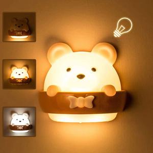 귀여운 곰 디자인 LED 야간 램프, USB 충전식, 침대 머리맡 램프, 원격 제어 벽 조명, 어린이 침실 홈 조명