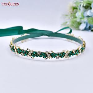 TOPQUEEN-심플 웨딩 벨트, 그린 라인석 벨트, 신부 드레스 장식, 여성용 액세서리, S437 KL