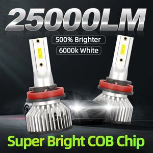 슈퍼 브라이트 LED 자동차 헤드라이트, COB 칩, 6000K 화이트, H11 12V 전구, 9005 HB3 9006 HB4 H1 H4 H7 H13 9004 9007, 25000LM 180W, 2 개