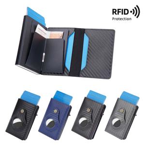 RFID 측면 푸시 알루미늄 상자 팝업 카드 가방, 탄소 섬유 머니 클립 트윌 남성용 짧은 지갑, 신제품