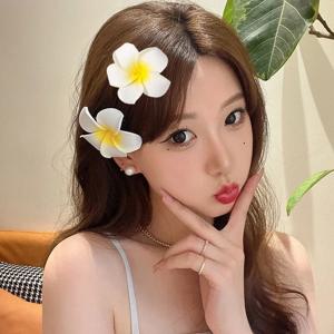 신상 Plumeria 꽃 헤어 클립, 여성 소녀 사랑스러운 계란 꽃 바렛, 하와이 웨딩 신부 헤어 액세서리, 2 개