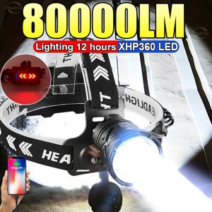 80000LM 강력한 전조등 USB 충전식 헤드라이트 손전등 대형 조리개 XHP360 LED 헤드 램프 캠핑 낚시 헤드 랜턴