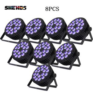 SHEHDS 8PCS 알루미늄 합금 LED 플랫 파 18x12W RGBW/18x18W RGBWA UV LED 조명 DMX512 디스코 전문 무대 DJ 장비