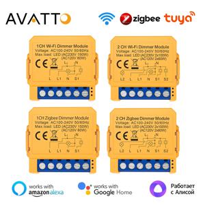 AVATTO 투야 와이파이 지그비 스마트 조광기 스위치 모듈, 1/2 갱 조광기 조명 스위치 모듈, 알렉사 구글 홈용 앱 리모컨