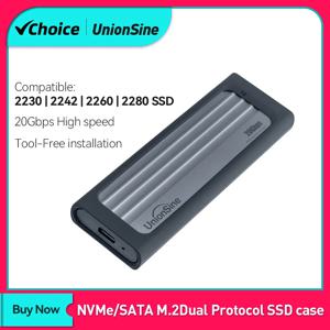 UnionSine NVME NGFF SATA SSD용 SSD 어댑터, 듀얼 프로토콜 M.2-USB C타입 3.1 SSD 케이스, 20Gbps, 10Gbps, M.2 PCIE