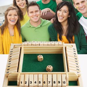 Shut The Box 주사위 보드 게임, 나무 플랩 및 주사위 게임, 4 인용 펍 바 파티 용품, 어린이 및 성인용 가족 엔터테인먼트