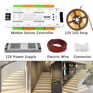 LED 모션 센서 계단 조명 스트립 컨트롤러, DC 12V, 24V, 32 채널, 스마트 PIR 야간 조명, 단일 색상 제어, 유연한 테이프