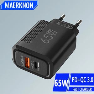 GaN USB 충전기 고속 충전 C 타입 PD 전화 충전기 어댑터, 아이폰, 삼성, 샤오미, 화웨이, EU, US 플러그, 벽 충전기, 총 65W