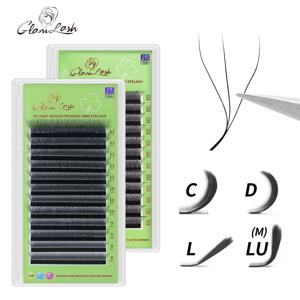 GLAMLASH 3D W 모양 속눈썹 연장, 개별 속눈썹 하이 퀄리티, 0.07mm C/D/L/LU 3 팁 C/D/L/LU 컬