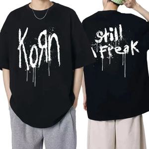 Korn 뮤직 락 밴드 월드 투어 남녀공용 티셔츠, 힙합 레트로 메탈 티셔츠, 남녀공용 100% 코튼 고급 티, 스트리트웨어