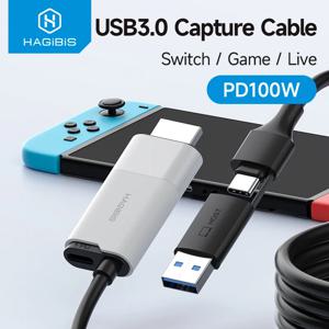 Hagibis USB 3.0 비디오 캡처 카드, HDMI to USB-A/C 타입 캡처 케이블, PD 100W, 퀘스트 3 스위치 게이밍 라이브 스트리밍 녹음기