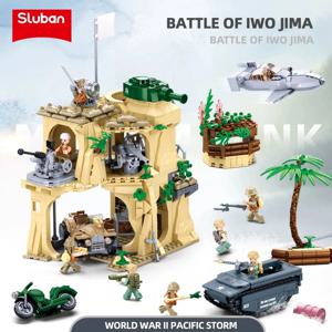 Sluban WW2 군사 항공기 탱크 빌딩 블록, Iwo Jima 전투 장면 모델 브릭, 미니 피규어, DIY 장난감, 어린이 선물