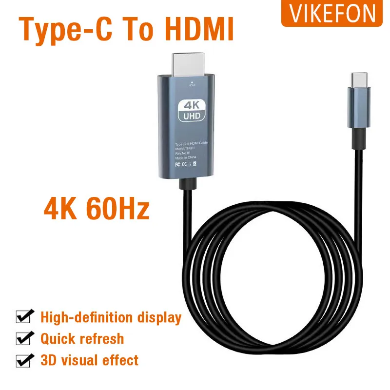 USB C에서 HDMI 어댑터, 4K 60Hz C타입 케이블, HDTV 컨버터 케이블, 아이폰 15 TV 컨버터, 맥북 에어, 아이패드, 삼성북 노트북용