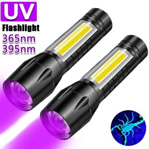 USB 충전식 미니 UV 손전등, 줌 가능 자외선 토치, 휴대용 검사 조명, 365nm 애완 동물 탐지기, 바이올렛 손전등