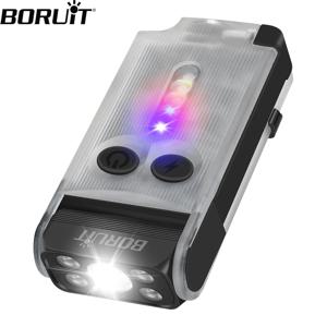 BORUiT V30 EDC LED UV 손전등, C타입 충전식 보조배터리 작업등, 자석 버저 토치, 캠핑 포켓 랜턴 클립 포함