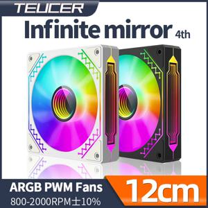 Teucer 인피니트 미러 ARGB 무소음 선풍기, ARGB 반전 섀시 환풍기, 스테레오 조명 효과, 4 번째 화이트, 120mm, 12V PWM, 5V, 3 핀