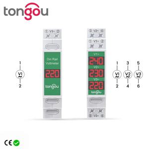 DIN 레일 마운트 단일 3 상 전압 계량기, AC 80-500V 미니 모듈식 전압계 게이지 표시기, LED 디지털 디스플레이 감지기