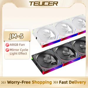 TEUCER JM-5 케이스 선풍기, ARGB 미러 조명 효과 냉각 선풍기, PWM 800-2000RPM CD 텍스처 수냉 라디에이터 선풍기, 120mm, 5V, 3 핀