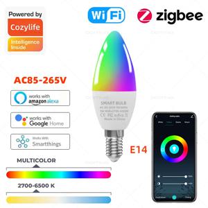 E14 스마트 와이파이 지그비 LED 전구, 밝기 조절 RGBCW LED 촛불 램프, Ewelink 앱 알렉사 구글 홈 얀덱스 앨리스 스마트싱스