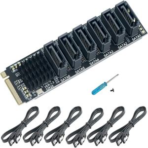 M.2 NVME PCI-E PCIE X4 X8 X16-6 포트 3.0 SATA 어댑터 카드 라이저 III 6 GB/S 섀시 서버 PC 확장 + 6PCs 3.0 SATA 케이블