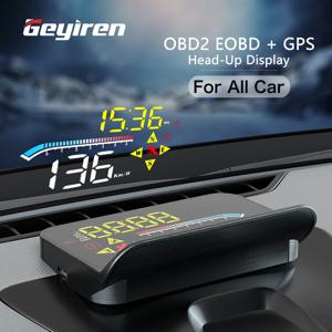 GEYIREN HUD 헤드업 디스플레이, 자동차 OBD2 GPS 듀얼 시스템 프로젝터, 자동차 유리 보안 수온 경보 전자 액세서리