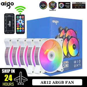 Aigo AR12 화이트 PC 컴퓨터 케이스 선풍기 냉각 쿨러, 6 핀 조절 가능 RGB LED 12cm 음소거 환풍기, 속도 조절 5V ARGB 팬, 120mm