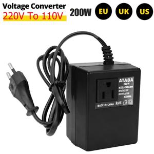 200W 전압 변환기, 220V-110V 변압기, 스텝 다운 변압기, 여행용 어댑터, EU, US, UK 플러그 인버터