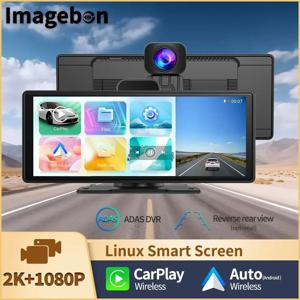 Imagebon K9 대시 캠, 2K ADAS 무선 카플레이 및 안드로이드 자동 자동차 DVR, GPS 내비게이션, 시리 음성 제어, 듀얼 레코딩 DVR, 10.26 인치