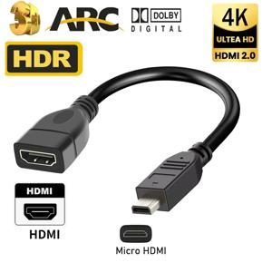 마이크로 HDMI 암 어댑터 케이블, 라즈베리 파이 5, 파이 4, 고프로 히어로 7, 6, 소니 A6000 카메라 HDTV용, 4K 60Hz