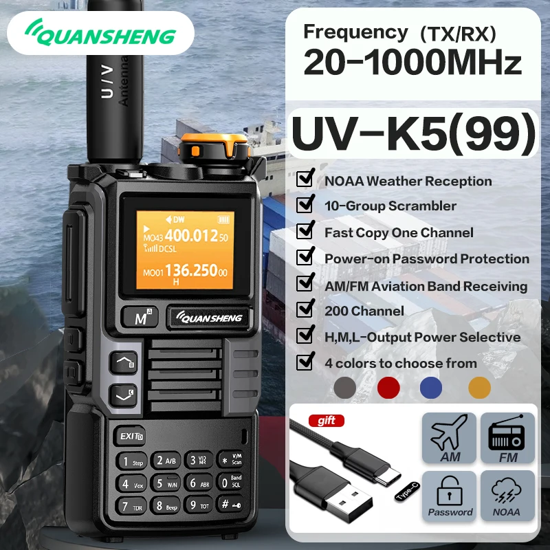 Quansheng UV-K6 업그레이드 UV-K5 (99) 인터폰, 5W 에어 밴드 라디오 C타입 충전, UHF VHF DTMF FM 스크램블러 NOAA 무선 주파수