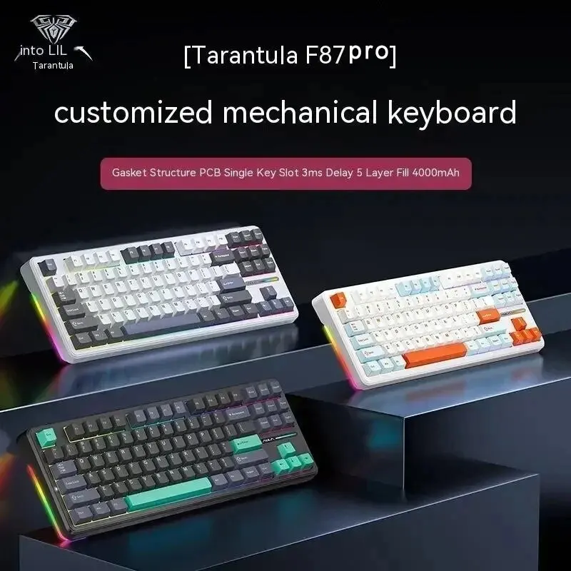 AULA F87 Pro 기계식 키보드, 2.4g, USB, 블루투스 트라이 모드, 무선 87 키, RGB, Pbt 개스킷, 5 레이어 사일런싱 전체 키, 영향 없음